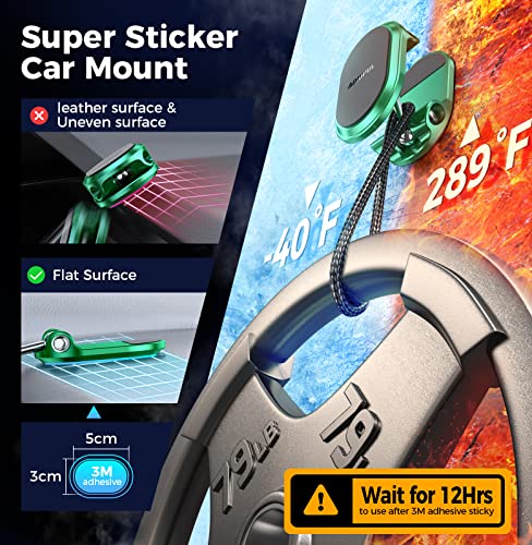 Magnetic Phone Holder For Car Metal Multi-Functional 6X Magnets Cell Phone Mount Double 360° Rotation Desk Phone Holder Magnet Car Mount Suitable For Dashboard Screens Compatible With All Phone Green #TOP3