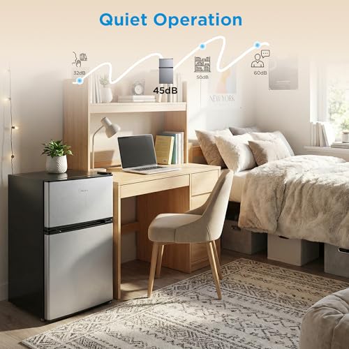 Image of Midea WHD-113FSL 3.1 Cu Ft Compact Fridge with Freezer, Energy Star Certified Mini Fridge with Interior Light, Adjustable Shelves, Perfect for Office, Dorm, Bedroom, Silver