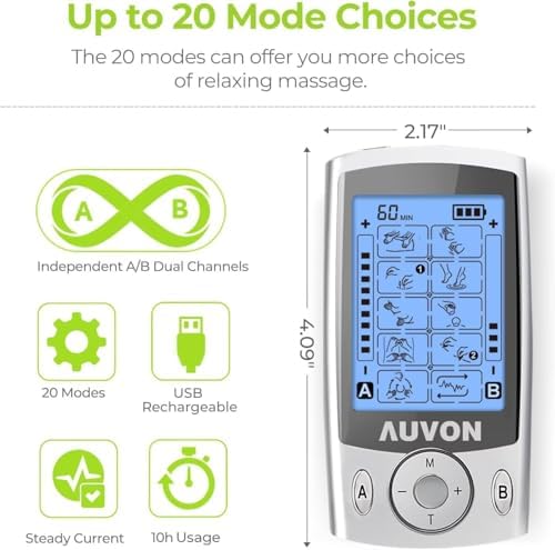 AUVON Dual Channel TENS Machine for Pain Relief, 8 TENS Unit Electrode Pads - 3