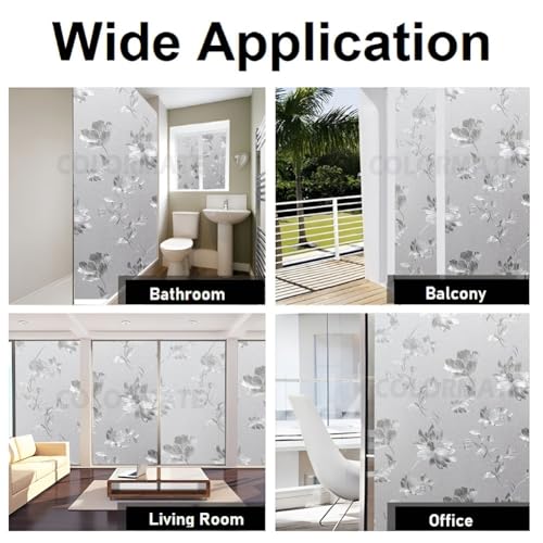 Image of COLORMATE Premium Vinyl Stained Frosted Window Glass Film (12x100 Inch) - Self-Adhesive Wallpaper Sticker Opaque Tint for Window Glass Privacy Cover, Door, Office, Home.| Anti-UV. Frosted Flowers
