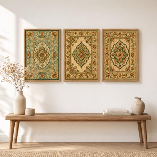 Image of Livin'luxe Set of 3 Vintage Persian Pattern Wall Paintings for Living Room Bedroom Hallway Home Decor with Premium Wooden Color Synthetic Frame (25.5 x 19.5 Inch) NM03-69