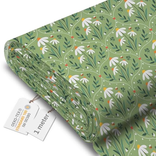 DreamRoots Tela impermeable por metros 600D 220g/m - Tela para tapizar sillas, cojines, sofas - Lona impermeable exterior 160 cm ancho Ornament Chamomile 1M