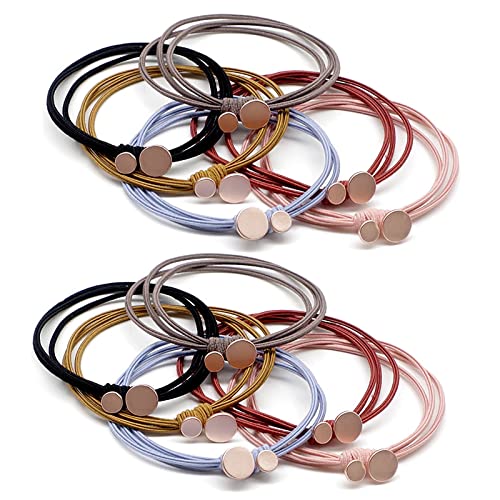 12pcs Hair Ties with Metal Circle Beads Elastic Thin Hair Band Fashion Ponytail Holder Rope No Damage Hair Accessories for Women Girls