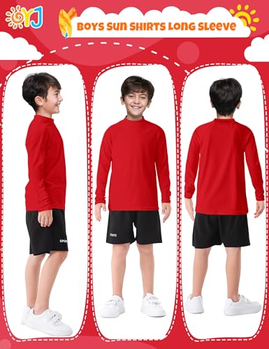 Image of Boys Swim Shirt Long Sleeve Rash Guard UPF+ 50 Quick Dry Water Rashguard for Kids Toddler Swim Wear Top for Surfing Boys Bathing Shirt 3T Red