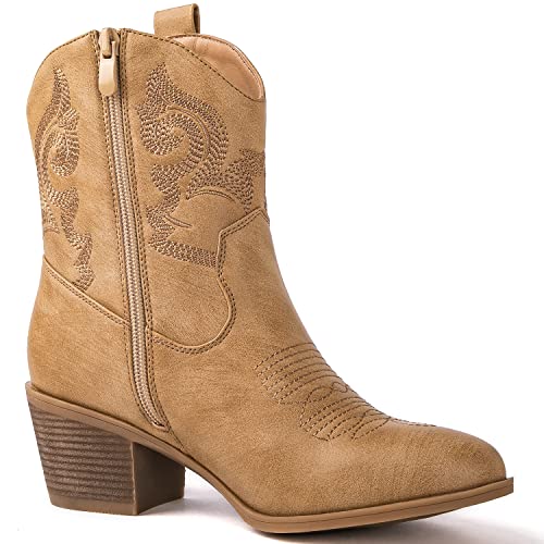 Globalwin Women's Khaki Mid Calf The Western Cowboy Cowgirl Boots 8M #TOP3