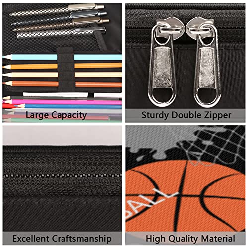 Image of Basketball Pencil Case Basketball Slam Duck Large Capacity Pencil Pouch Simplicity Pencil Box Pencil Bag Pen Case Large Stationery Organizer Bag with Zipper for Kids Boy Girls School Office Supplies
