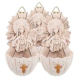 FOMIYES Porta Agua de Pared Católico en Resina Blanco, Decoración Mural Religiosa para Entrada del Hogar, 3 Piezas para Nuevas Familias Ambiente Solemne y Bendiciones