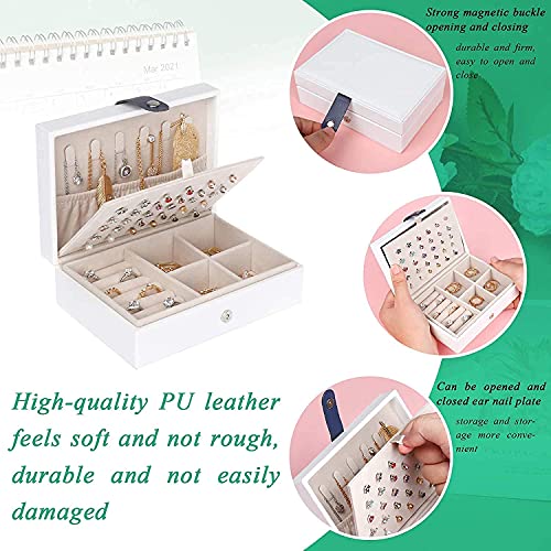 Rangement bijoux double couche compact blanc en cuir pour bracelets et bagues - 2