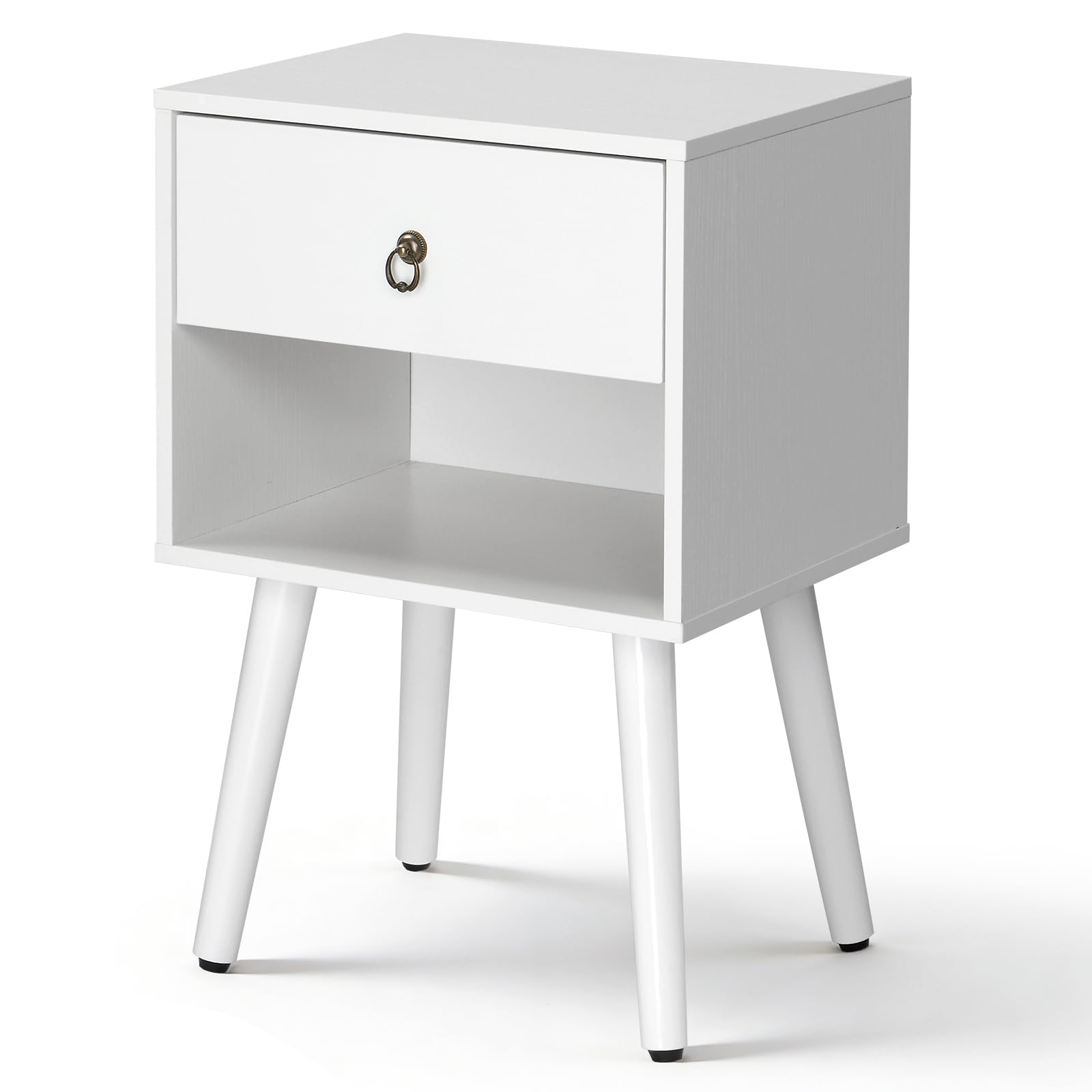 LEADZM Table de Chevet, Tables Basses avec 1 tiroir 1 étagère Ouverte Table d'appoint, Meuble de Nuit, Commode de Nuit, 38 x 30 x 55 cm (1, Blanc)
