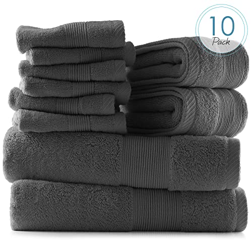 Image of Hearth & Harbor Bath Towels for Bathroom - 100% Ring Spun Cotton Luxury Bathroom Towels - Ultra Soft & Highly Absorbent, Bath Towels Set of 10 - Dark Gray