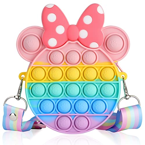 Pop Shoulder Bag Push It Purse Fidget Bag for Girls, 2 in 1 Pop Bag Bubble Crossbody Bags School Supplies Handbag with Zipper, Popular Puppets Purse Wallet Pocket for Kids Adults