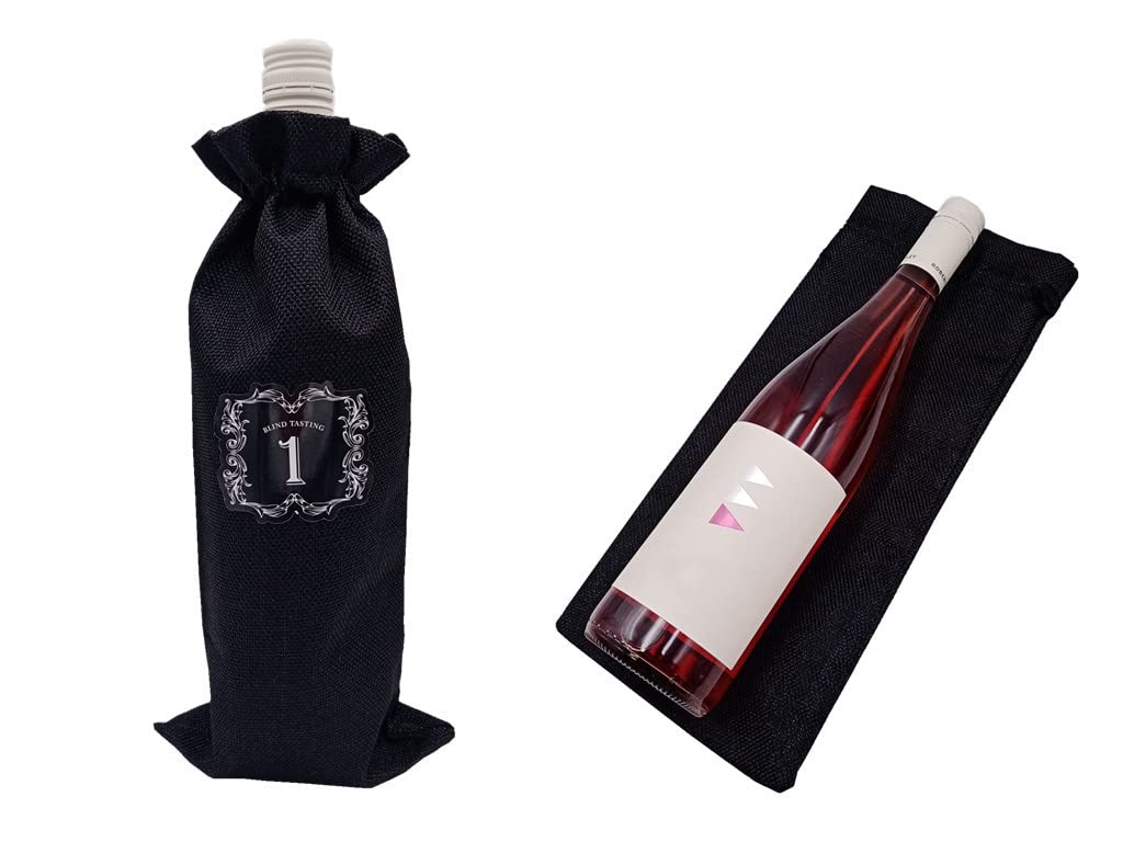smile wood Burlap Wine Bags Wine Gift Bags, 12 PCS Wine Bottle Bags with Drawstrings, Reusable Wine Bottle Covers for Christmas, Wedding, Blind Tasting, Birthday, Holiday Party, Housewarming (Black)