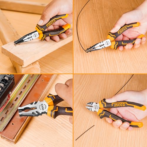 INGCO 3PCS Pliers Set Hand Tools Set, 8" Combination Plier and 6" Diagonal Cutting Plier and 6" Long Nose Pliers 5 INGCO 3PCS Pliers Set Hand Tools Set, 8" Combination Plier and 6" Diagonal Cutting Plier and 6" Long Nose Pliers - Image 5