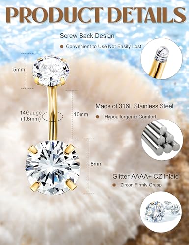 FIBO STEEL 14G Belly Button Rings Dangle 316L Stainless Steel Belly Rings for Women Navel Piercing Jewelry 12 Pcs2