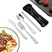 Tragbare Utensilien, MXJFYY 4 Stück Edelstahl BesteckSet Messer Gabeln Löffel Essstäbchen Wiederverwendbare Reisebesteck mit Tragbarer Tasche für Büro Reisen Schule Lunchbox Reisepicknick (Schwarz)