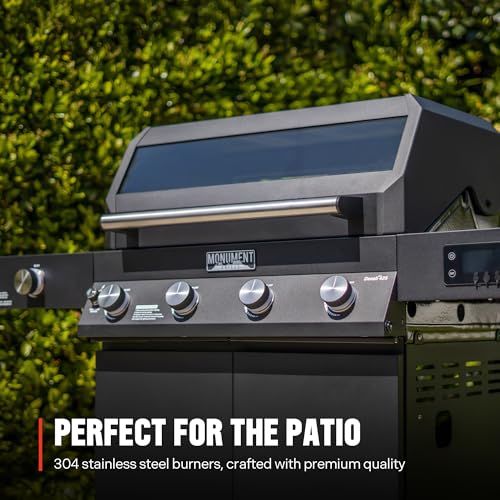 Image of Monument Grills Denali Series, 4+1 Liquid Propane Gas Smart BBQ Grill, 4 Burners & 1 Side Burner Denali 425 with Smart Technology and Knob Controls, Black