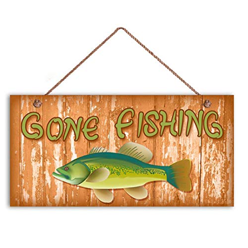 jiajucj Gone Fishing Sign, Rustic Decor, Fish Sign, 6" x 12" Sign, Gift