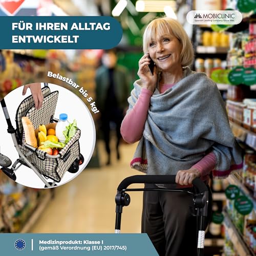 Mobiclinic®, Einkaufstrolley rollator, Gehwagen mit großer einkaufstasche und sitz, 21l, Faltbar leicht, Einkaufswagen, Doppeltes bremssystem, Gehhilfe, Aus stahl, Stabil – Bild 4