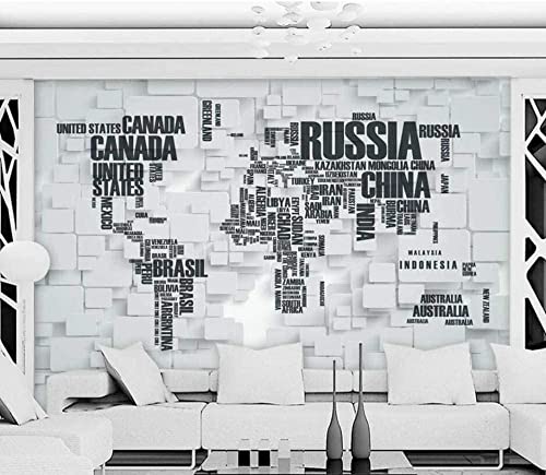 Papel Pintado Tamaño Personalizado Papel Pintado Foto 3D Sala De Estar De Los Niños Elegante Mapa Del Mundo Geométrico Retro Del Alfabeto Inglés Pintura Tv Fondo De Pantalla Para Pared 3D, Para Ofici