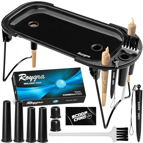 roygra Foldable Rolling Tray Set with Cone Loader, Cone Filler Roller - Pre Roll Machine, Metal...