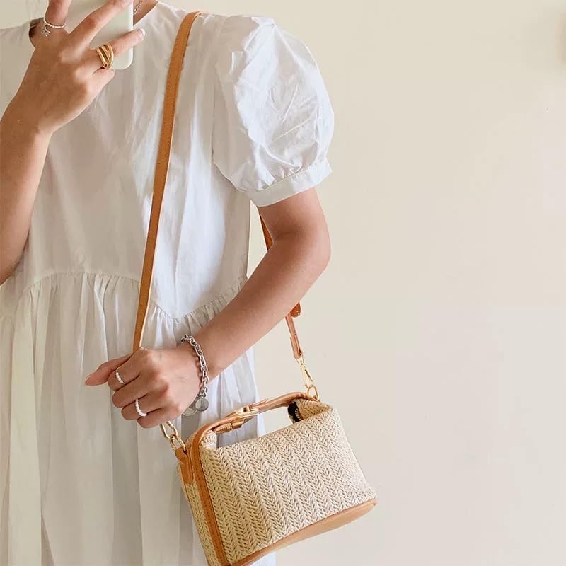 Women's Small Straw Woven Crossbody Bag Beach Chic Handbag Bucket Clutch Cute Vacation Shoulder Purse2