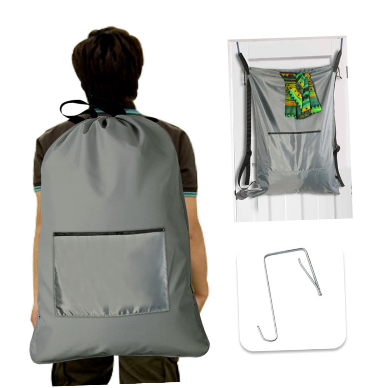 Amosfun Borsa per Bucato in Oxford Resistente Agli Strappi con Coulisse e Cerniera Grande Capacità Spallacci Regolabili e Imbottiture per Comfort