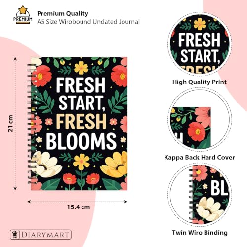 Image of Fresh Blooms Printed Cover A5 Size Wiro Hard Bound Notebook Diary For Girls and Women | 200 Ruled Pages | 80 GSM Paper | Undated Journal Diary