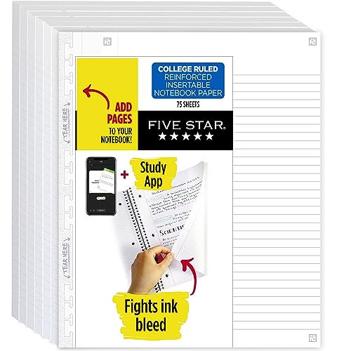 Five Star Insertable Loose Leaf Paper + Study App, 6 Pack, Notebook...