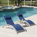 Domi Outdoor Chaise Lounge Set of 3 Patio Recliner Chairs with Adjustable Backrest and Removable Pil