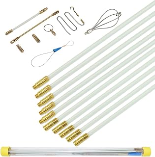 Fibreglass Fish Tape Cable Rods Fish Stick Wire Running Fish Tape Kit 43 cm x 10 Connectable Cable Puller Pull the Electric Wire Rods with Hooks and Eyelet Pasta