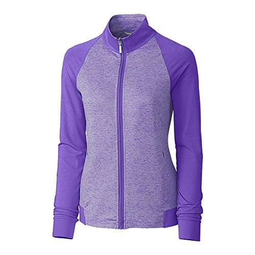 Cutter & Buck Women's Moisture Wicking 50+ UPF Jersey Lena Zip Jacket with Pockets, Grape, Large