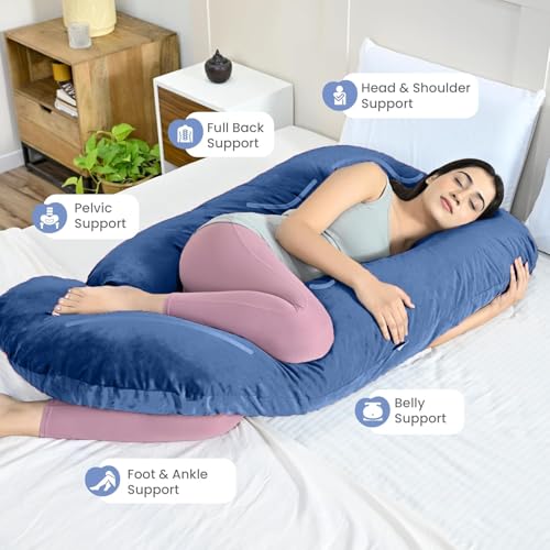 Image of G-Shaped Sleeping Pregnancy Pillow| Removable Velvet Covers| PregnoCare Fibres| Maternity, Nursing| Full Body Soft-Support Bump, Head, Back, Shoulder, Hips, Legs and Belly (Blue)