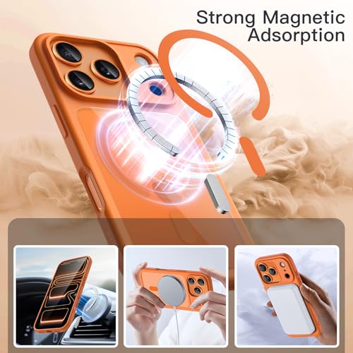 Image of JETech Magnetic Case for iPhone 17 Pro Max 6.9-Inch Compatible with MagSafe, Shockproof Phone Bumper Cover, Solid Color Matte TPU Frame, Anti-Scratch Clear Back (Orange)