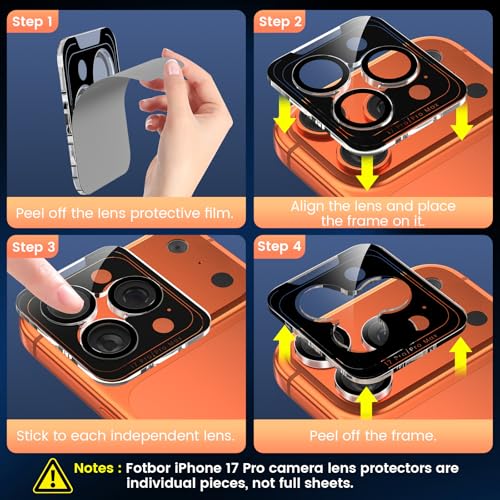 Image of Fotbor Compatible with 3 Pack iPhone 17 Pro Screen Protector with 1 Set Camera Lens Protector, 2025 Upgrade 9H+ Premium Tempered Glass 17Pro, Easy Installation Kits, 6.3 inch