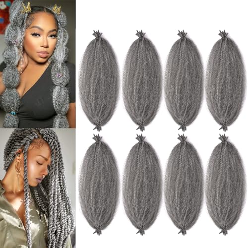 8 Packs Grey Afro Twist Hair 24 Inch Marley Twist Crochet Hair Pre Fluffed Spring Twist Hair for Distressed Faux Soft Locs (24 Inch,8Pack,Grey)