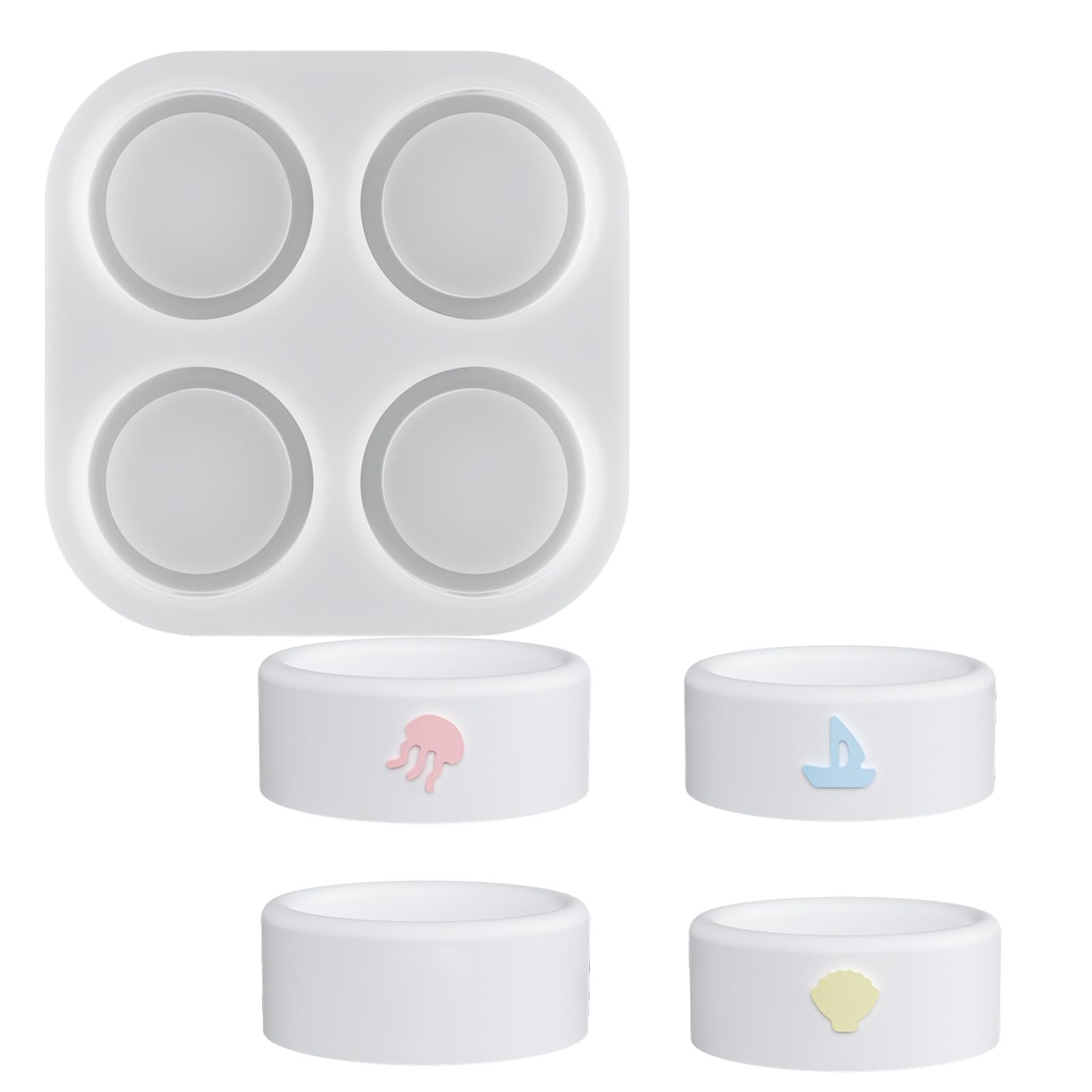 Xjdzineq Sea Theme Silicone Mold Multipurpose 4 Cavities Silicones for Epoxy Resin Tealight Holder Home Decoration Craft Supplies
