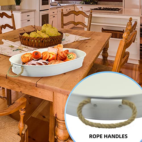 Farmhouse Galvanized Trays Farmhouse Decor 16.9"X12.2" Oval Trays With Handles Decorative Tray For Coffee Table Centerpieces Modern Farmhouse Home Decorations(Set Of 2,White) #TOP3