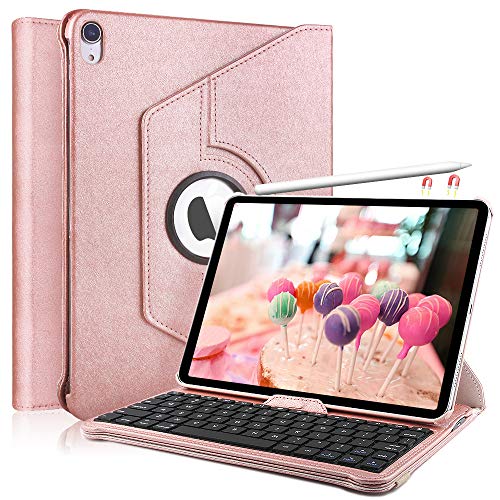 iPad Pro 11.1 Custodia con Tastiera, KVAGO 360 Rotante - Inglese Tastiera Rimovibile - Supporto in Pelle PU - Custodia per iPad 11.1 con Tastiera, Oro Rosa