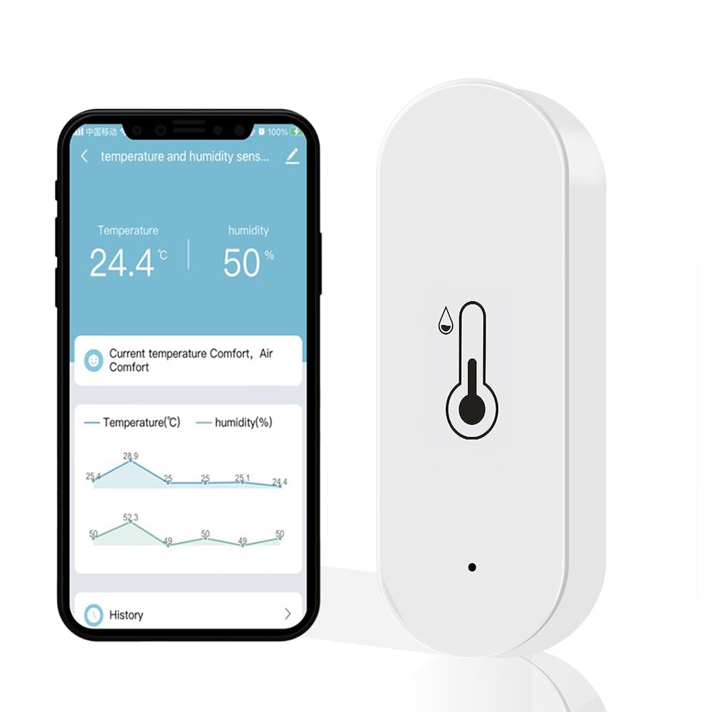 Smart Temperature and Humiditysensor WiFi 2.4GHz Required for SmartHome Via Smart Life APP Remote ControlNo Hub Required, Not Including BatteryCompatible with Alexa and Google Home