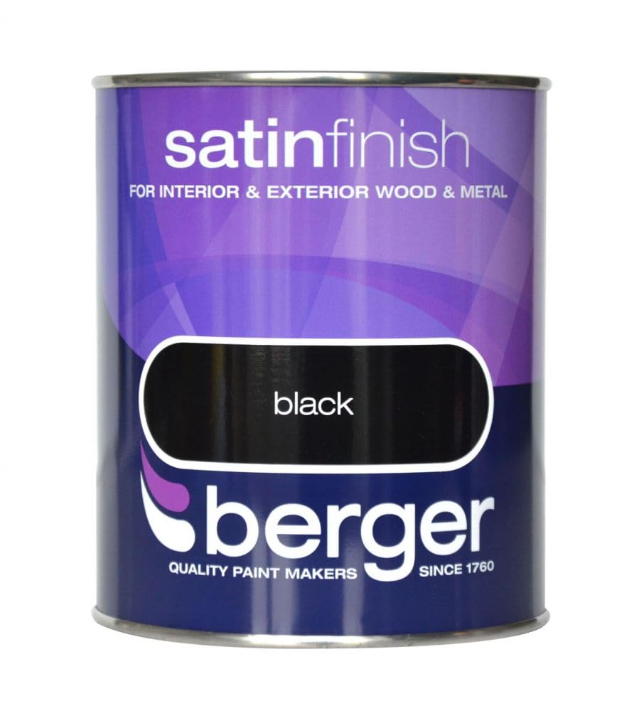 Berger Black Satin Paint - 750ml - for Wood & Metal