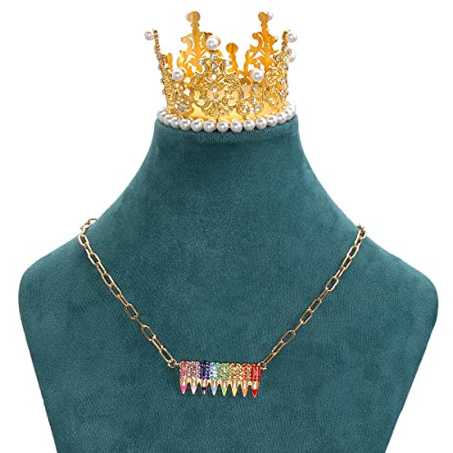 Fuqimanman2020 Colorful Funny Pencil Crystal Pendant Necklace Rhinestone Shining Teacher Professors Students Back To School for Women Rainbow Teacher's Day Gift3