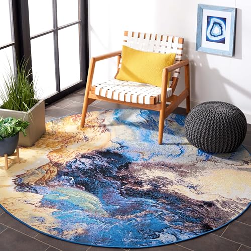 Tapete redondo SAFAVIEH 6'6" azul y oro oxidado miniatura 4