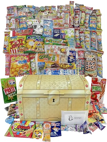 【駄菓子 詰め合わせ 100点セット】プリッツ2種入り・お菓子 宝箱パッケージ(赤・金)選べる|人気&懐かし駄菓子|当店オリジナルウェットティッシュ付き ギフト 景品 子供会 イベント対応 (金色)