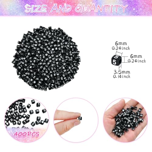 Image of Amaney 400pcs Black Acrylic Number Beads 6x6mm Mixed Number Beads Acrylic Plastic Cube Shape Loose Beads