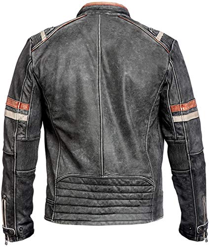 CHAYELL Men's Cafe Racer Lambskin Leather Jacket – Vintage Distressed Motorcycle Biker Style, Black, X-Large2