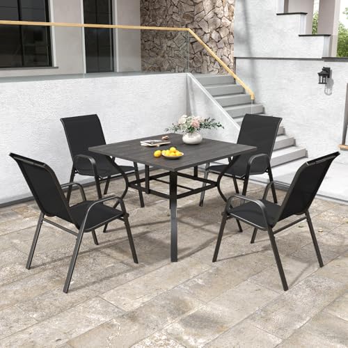 Image of Patio Chairs Set of 4, Stackable Outdoor Dining Chairs for All Weather Textilene Fabric & Metal Frame, Outdoor Chairs Set for Backyard Deck Garden