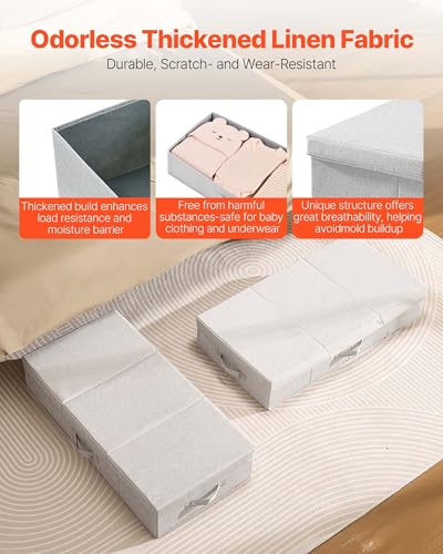 Image of VEVOR Under Bed Storage with Lids, 31.7 x 15.9 x 6.1 Inch, 48L Large Underbed Clothes Storage Containers, Low Profile Gray Under Bed Drawer Shoe Organizer Bins Box for Blanket Shoe Bedroom, 2 Pack