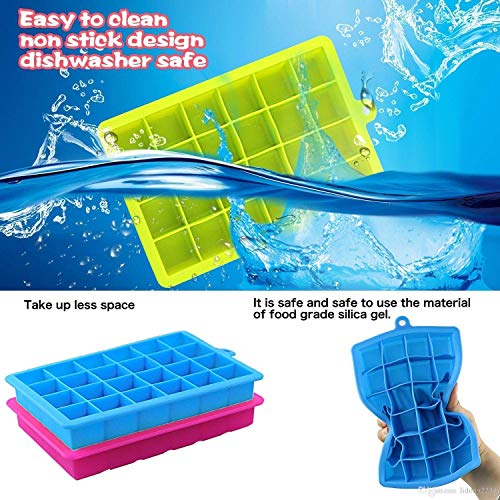 Image of 24 Square Cube 1.1 Inch Cube Silicone Ice Cube Tray - Ice Molds - Chocolate Mold - Candy Mold - Makes 24 Cubes for Cocktail & Bourbon - (Blue, 24 Square Cube, Rectangular)