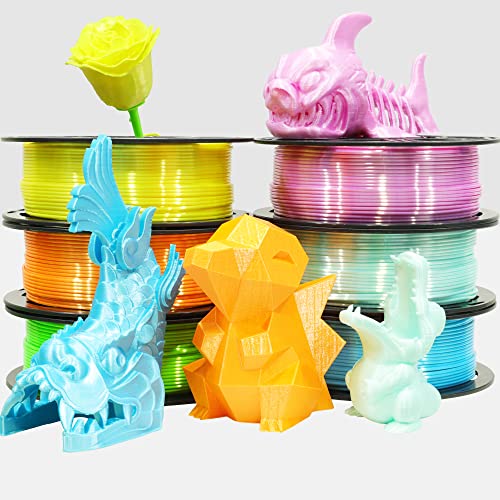 Image of 1.75mm Silk Shiny PLA Filament 6 in 1 Bright Colors Bundle Pack: Silk Yellow /Lime Green /Light Orange /Sky Blue /Pink /Cyan, Each Spool 250g, 6 Spools Packed, Total 1.5Kg 3D Printing Material MIKA3D