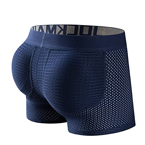 JOCKMAIL Calzoncillos tipo bóxer para hombre, transpirables, acolchados, calzoncillos tipo bóxer para hombre, azul marino, XL